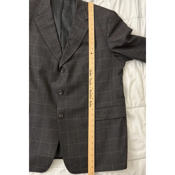 Burberry London Blazer Mens 46R Gray Plaid Windowpane Wool Sport Coat Jacket - Picture 10 of 14